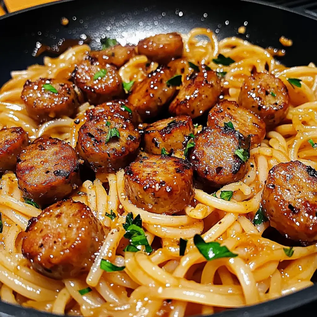 Sticky Honey Garlic Sausage Pasta Skillet