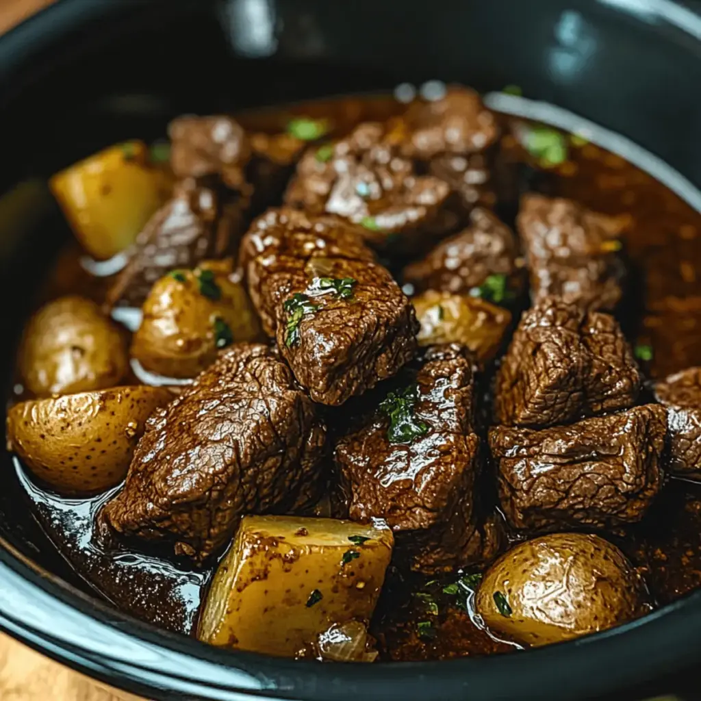 Crockpot Garlic Butter Beef Tips and Potatoes