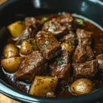 Crockpot Garlic Butter Beef Tips and Potatoes