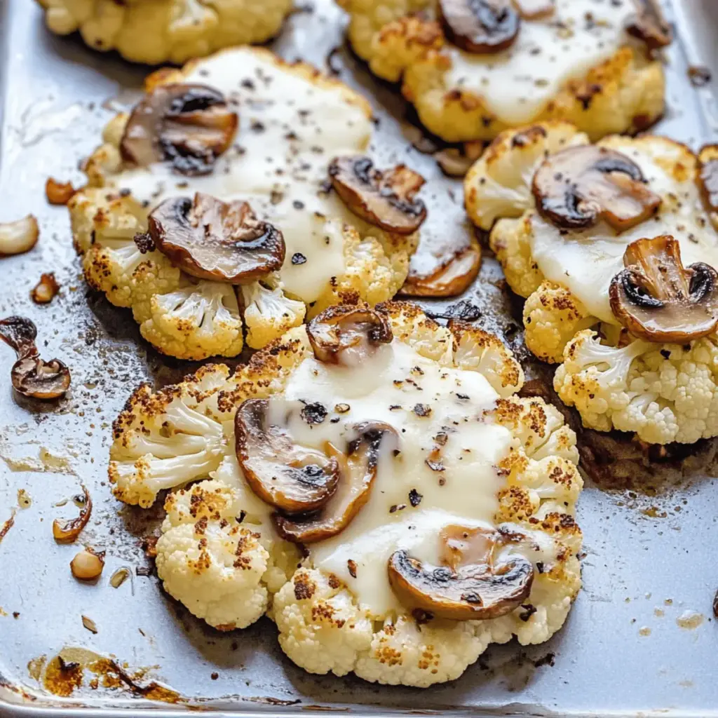 Clean Eating Cheesy Cauliflower Mushroom Steaks