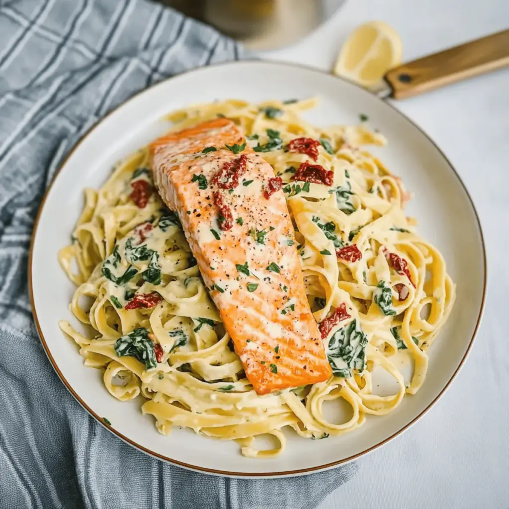 Tuscan Salmon Fettuccine Alfredo