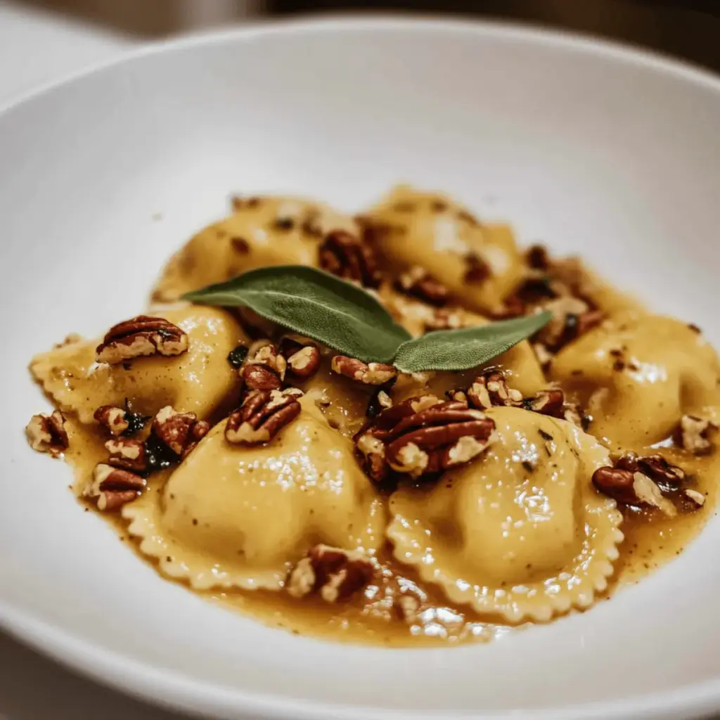 Pumpkin Ravioli with Pecan Crumble