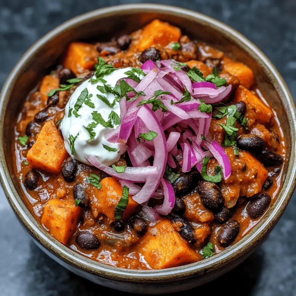 Chipotle Black Bean + Sweet Potato Chilli with Coriander Yogurt