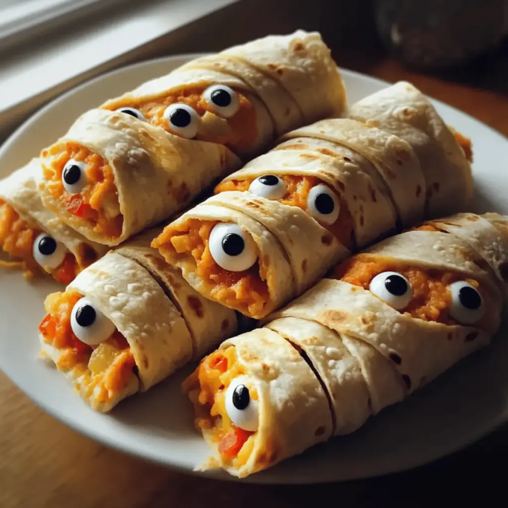 Creepy-Cute Mummy Veggie Wraps