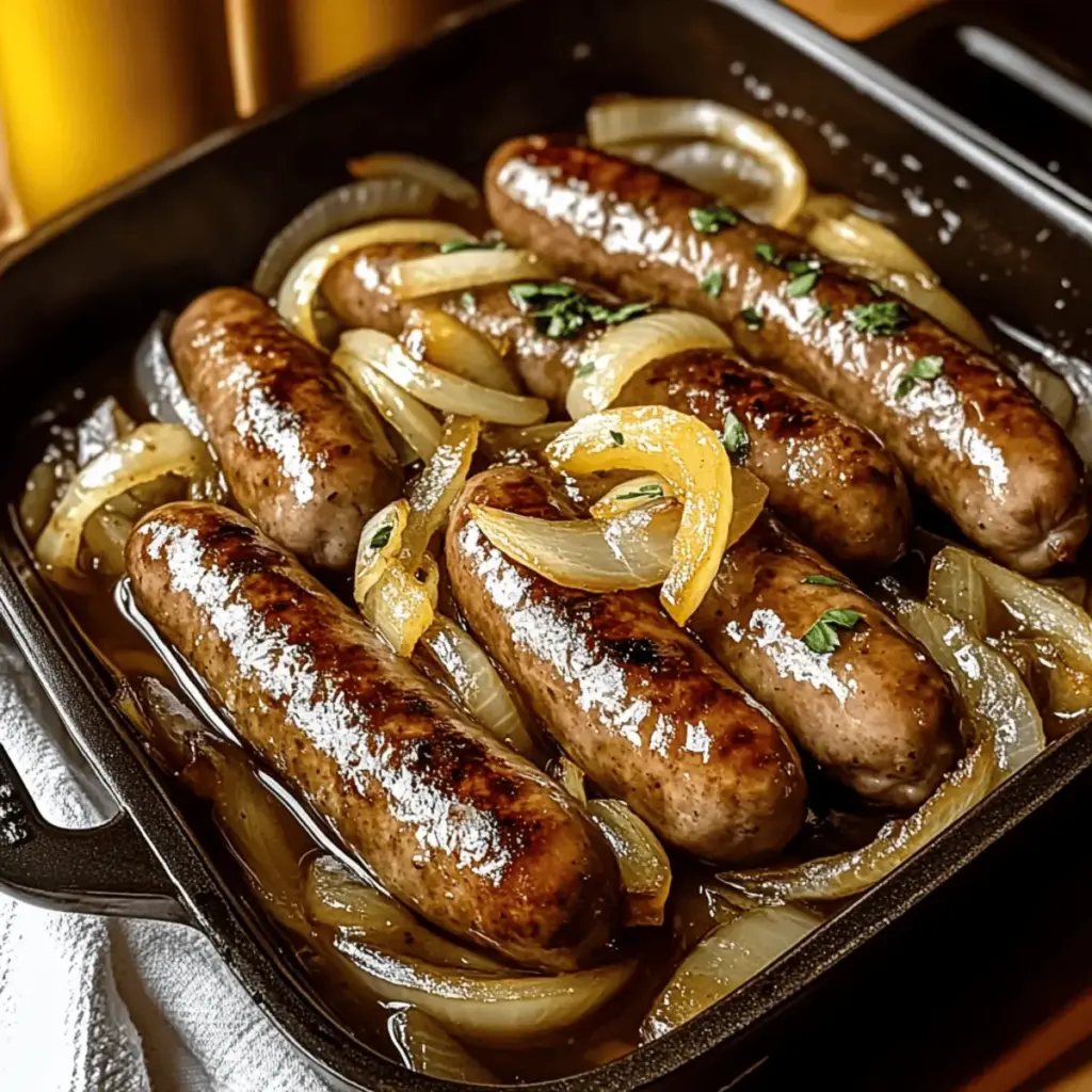 Oven-Braised Beer Brats with Apples & Onions