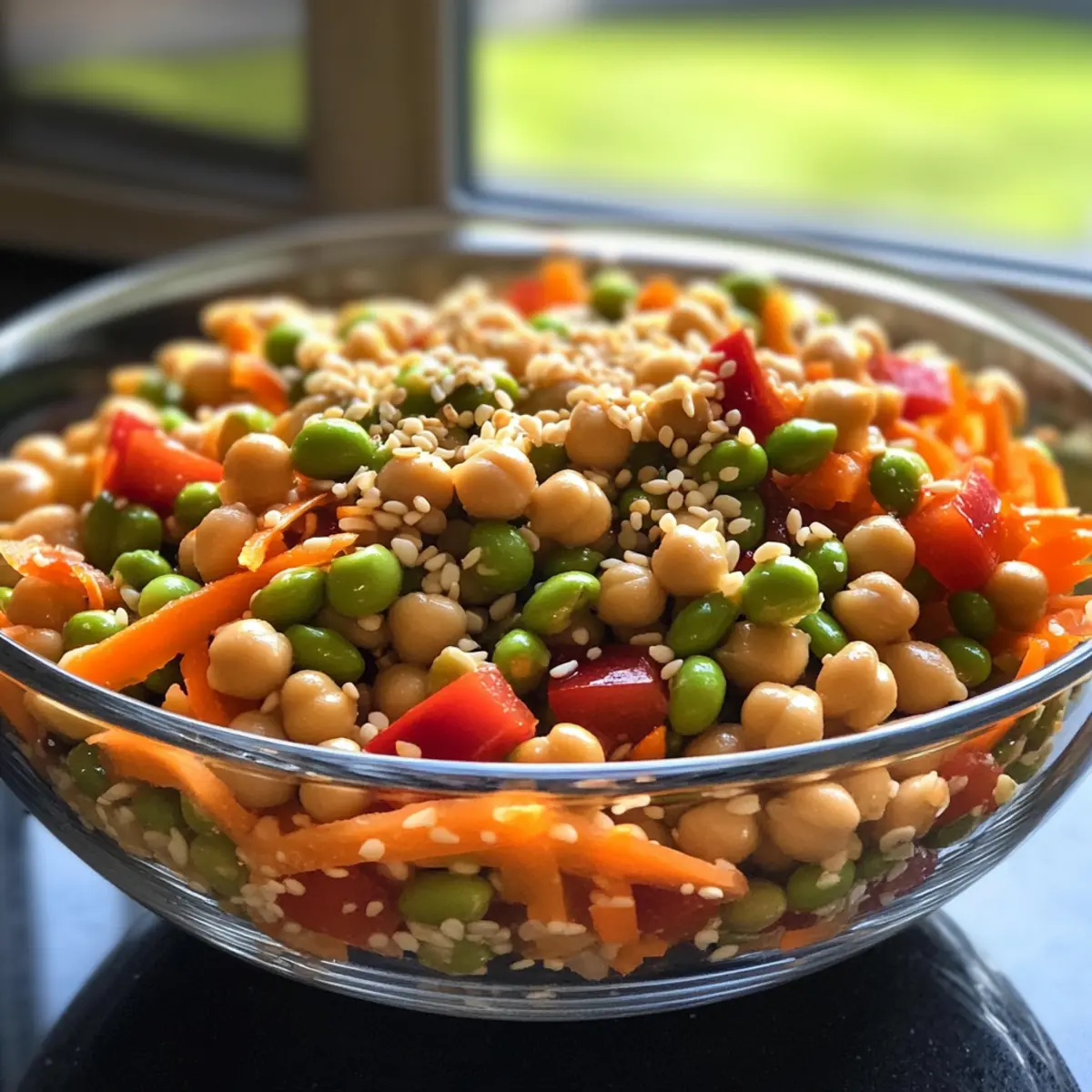 Chickpea Edamame Salad with Ginger Sesame Vinaigrette