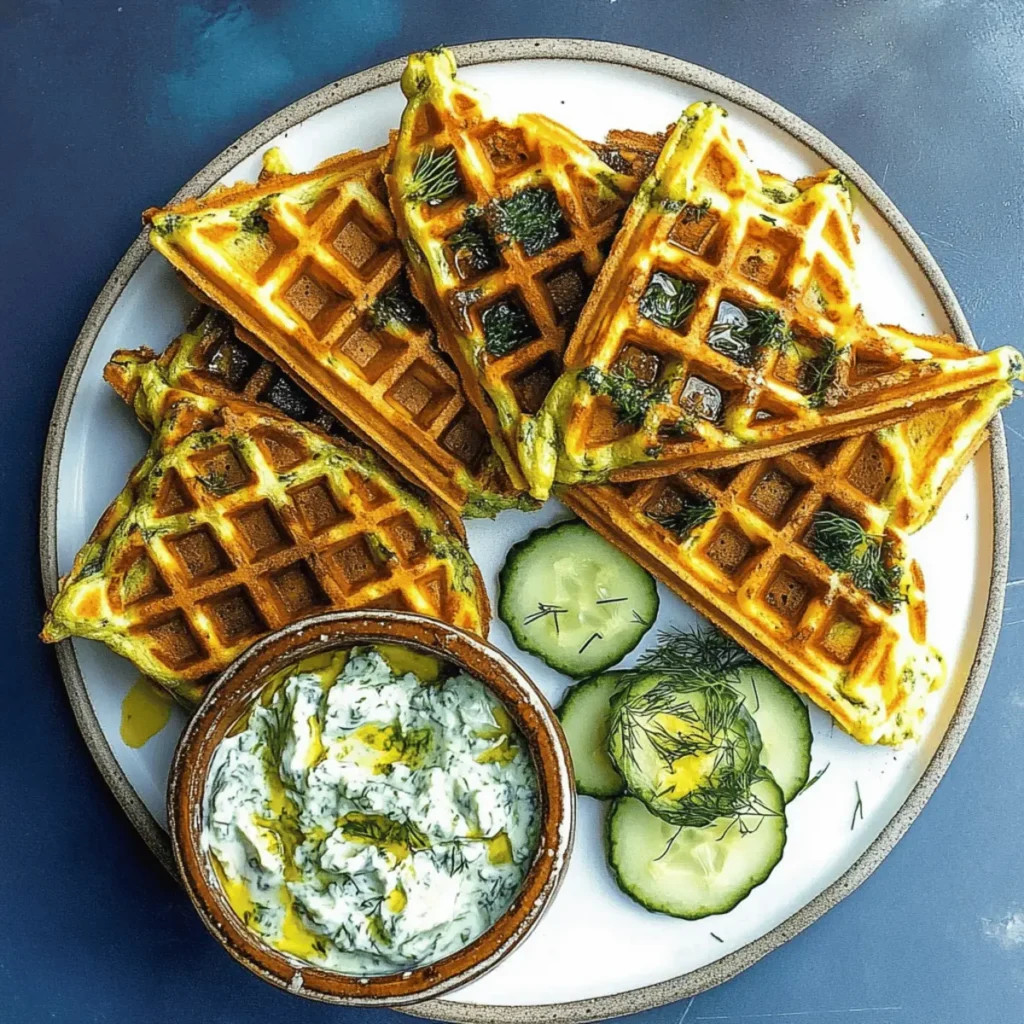 Greek Spinach Waffles with Tzatziki