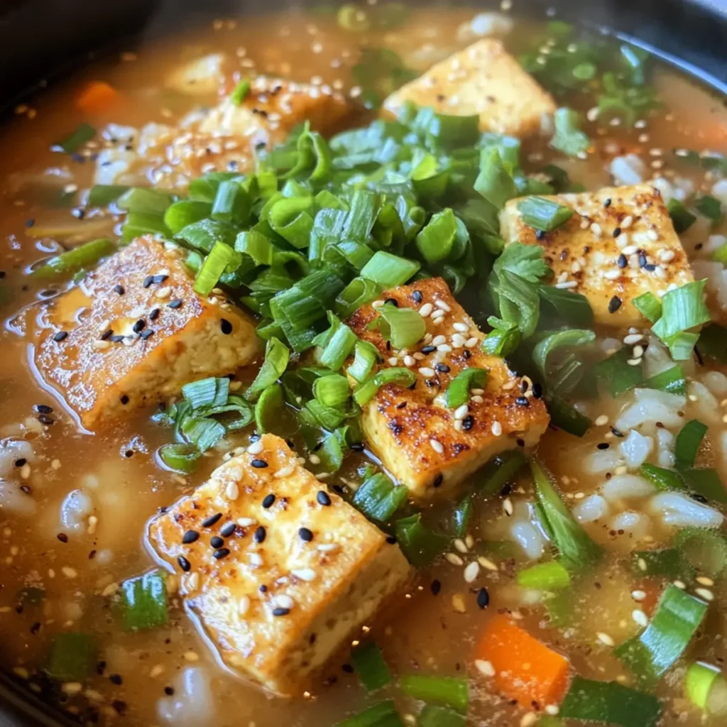 Ginger Miso Brothy Soup with Crispy Shredded Sesame Tofu