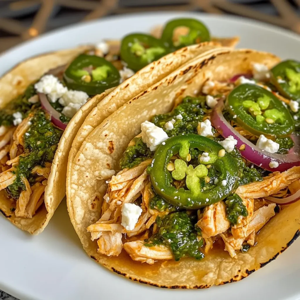 Shredded Chicken Tacos with Creamy Chimichurri Sauce