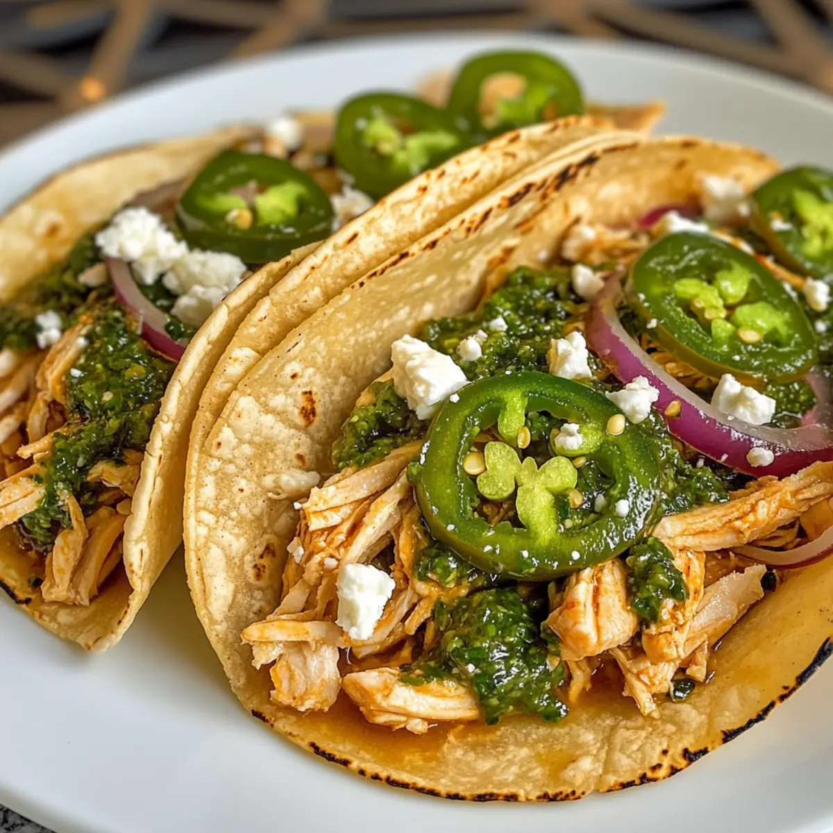 Shredded Chicken Tacos with Creamy Chimichurri Sauce