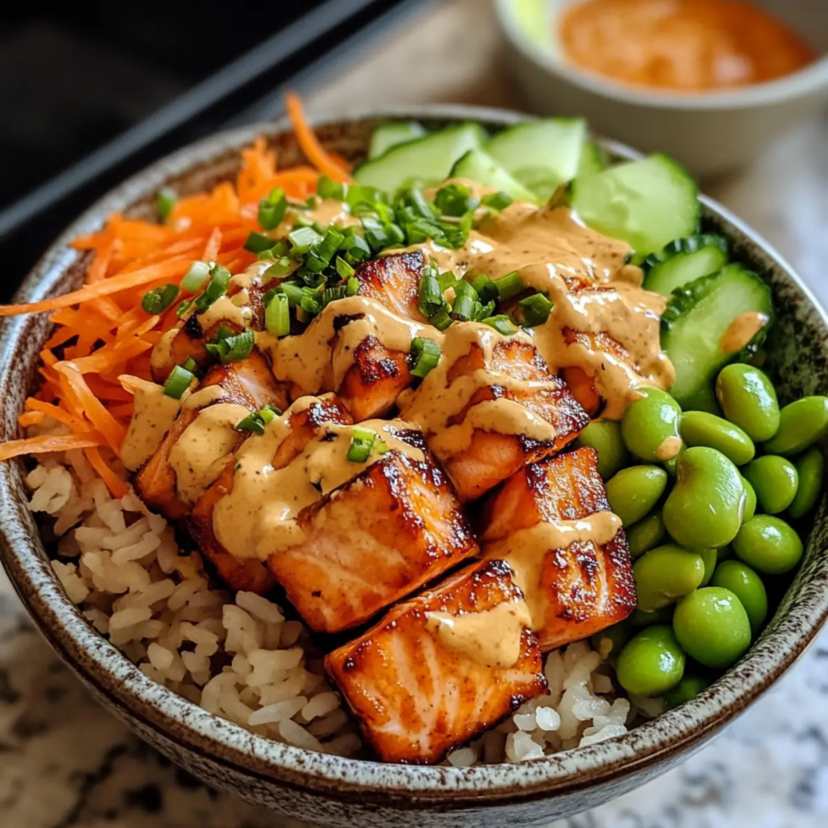 Air Fried Salmon Rice Bowls