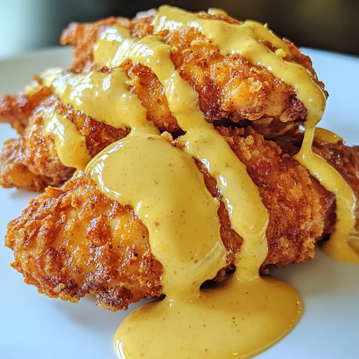 Pretzel Chicken with Mustard-Cheddar Sauce