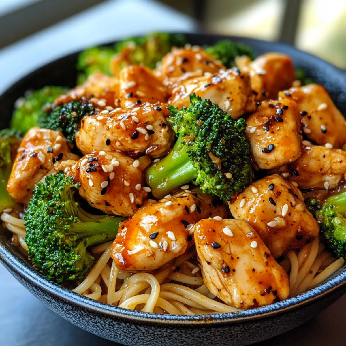 Spicy Garlic Chicken and Broccoli Noodle Bowls