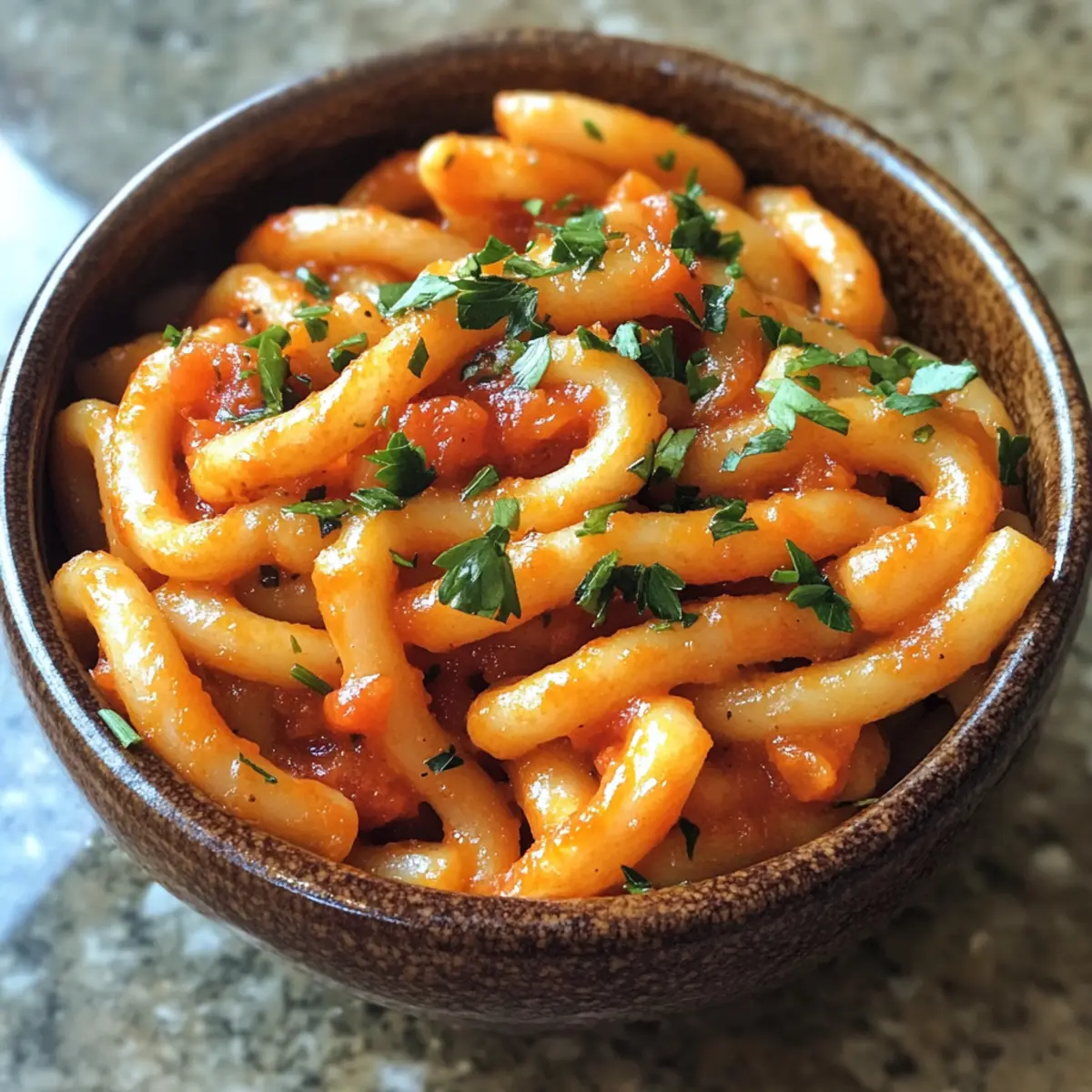Pici all’Aglione (Pici Pasta with Garlic Tomato Sauce)