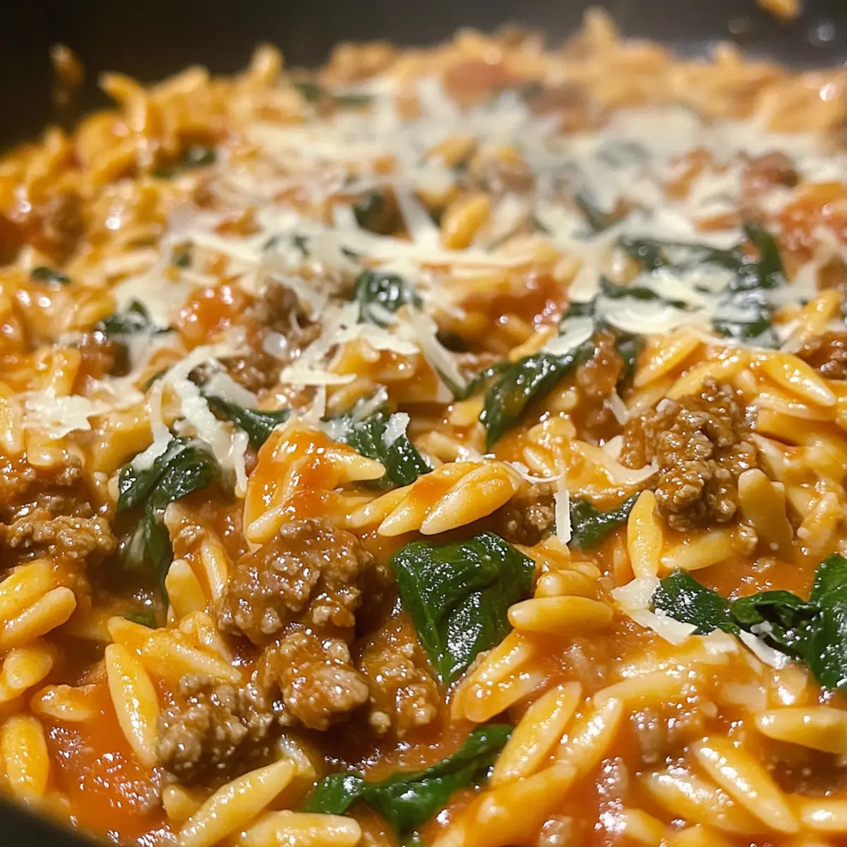 Ground Beef Orzo with Tomato Cream Sauce