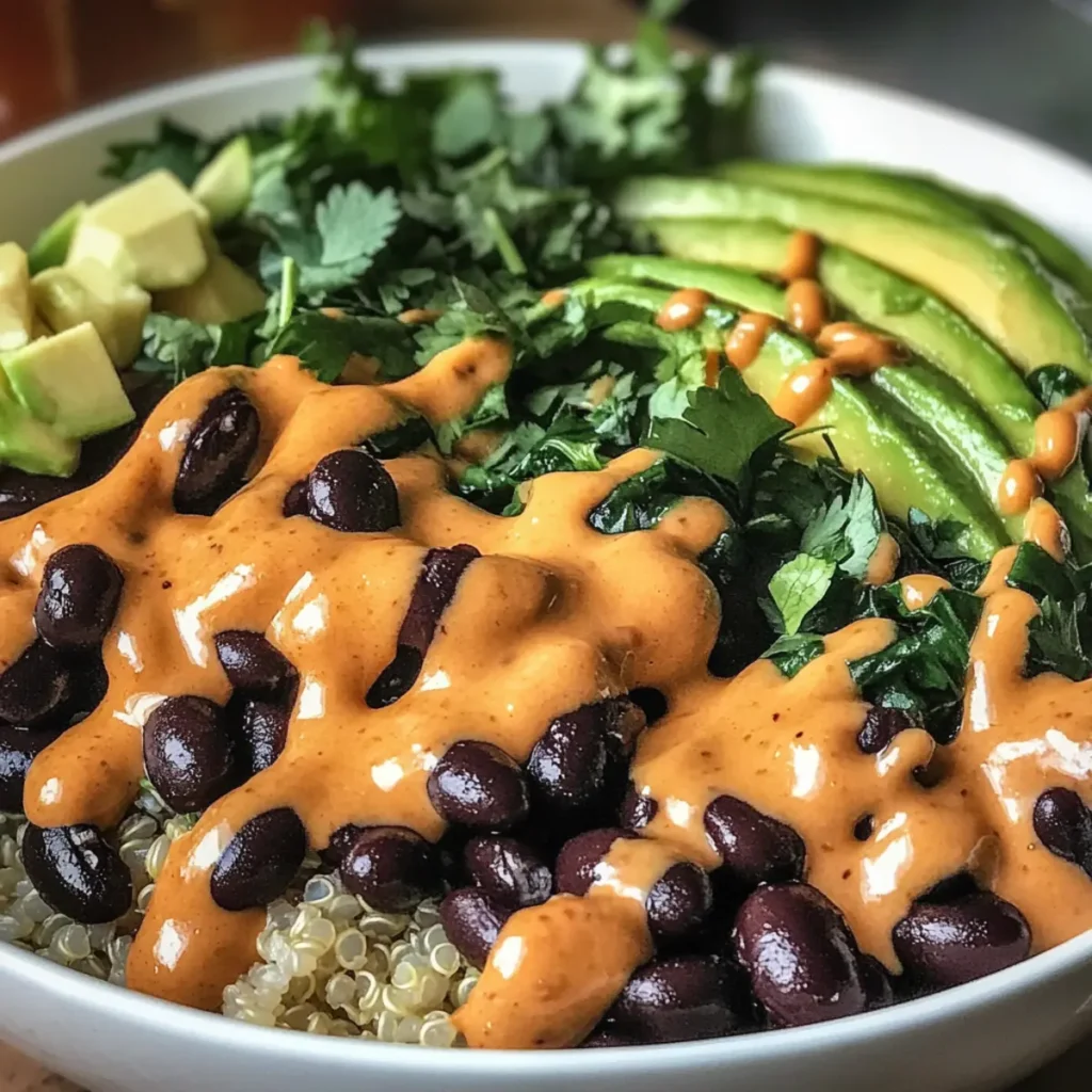 Black Bean Nourish Bowl with Creamy Ginger Sriracha Dressing