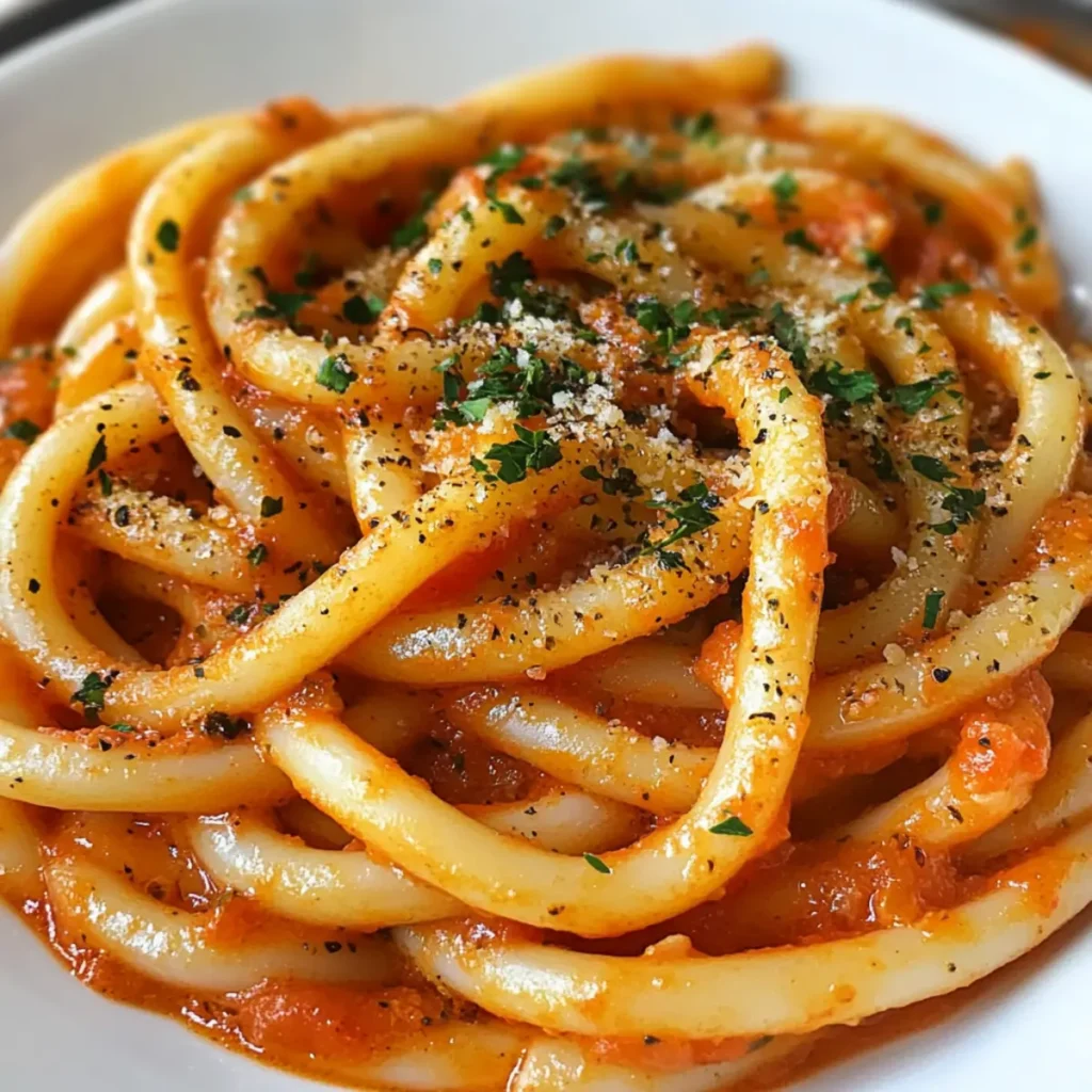 Pici all’Aglione (Pici Pasta with Garlic Tomato Sauce)