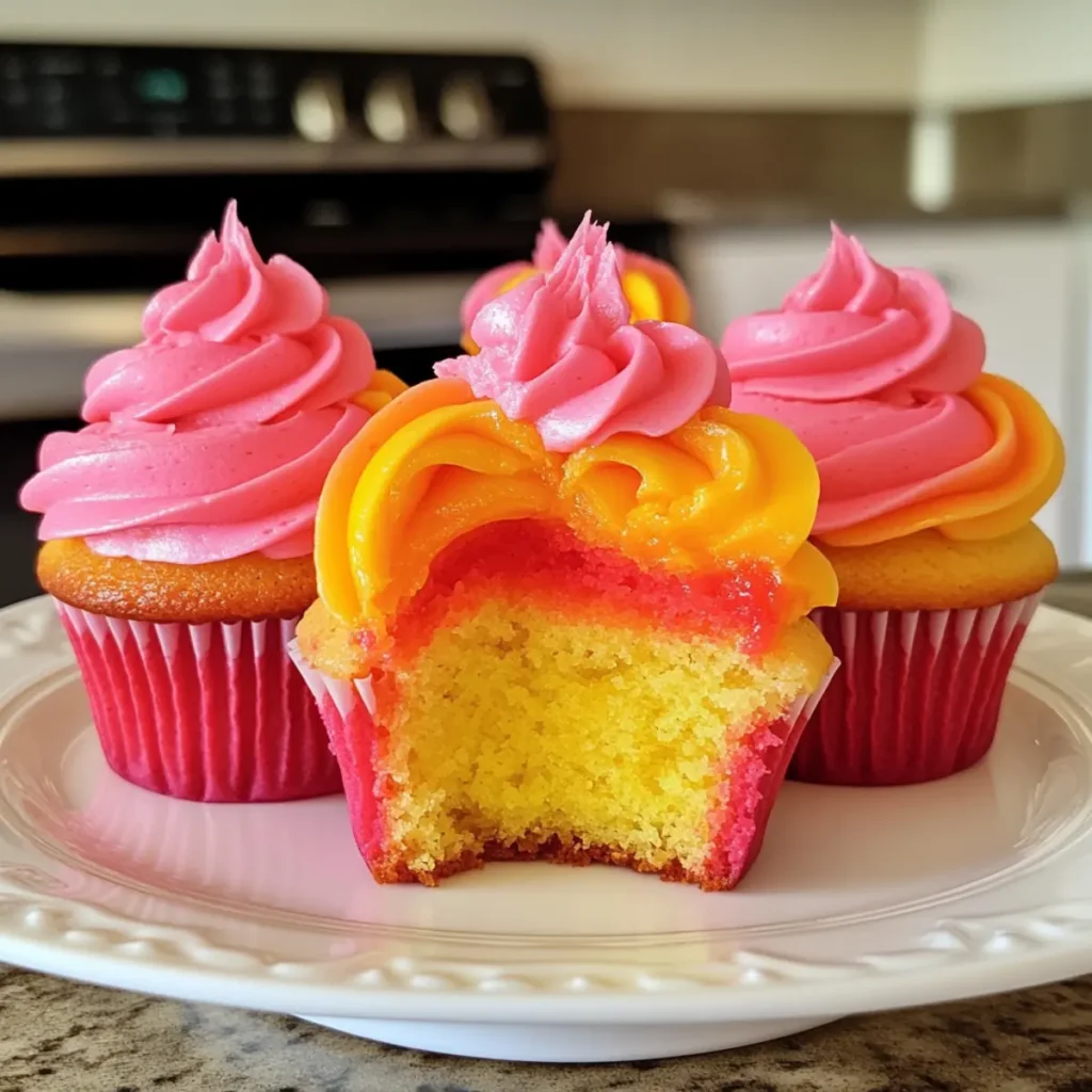 Mango Strawberry Sunset Cupcakes
