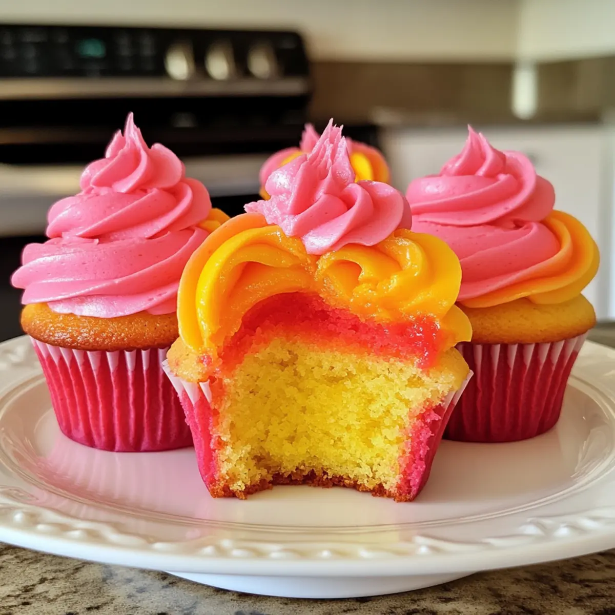 Mango Strawberry Sunset Cupcakes