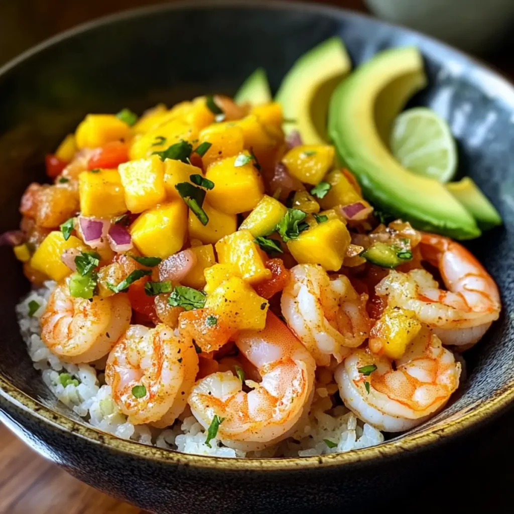 Shrimp and Avocado Bowls with Mango Salsa & Lime-Chili Sauce
