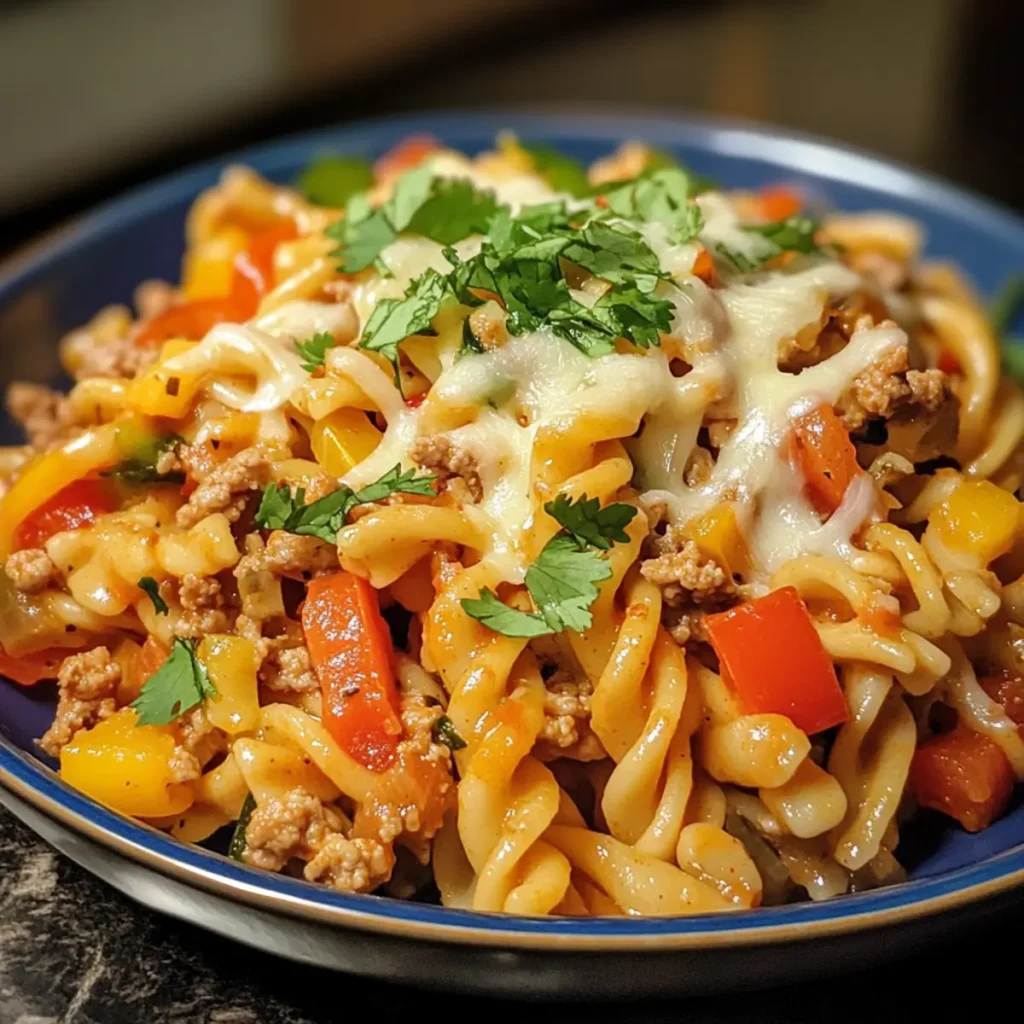 One Pot Ground Chicken Fajita Pasta