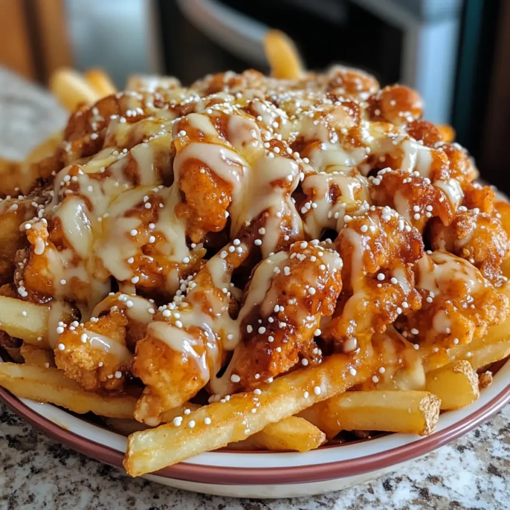 Hot Honey Pretzel Chicken Loaded Cheesy Fries Bake