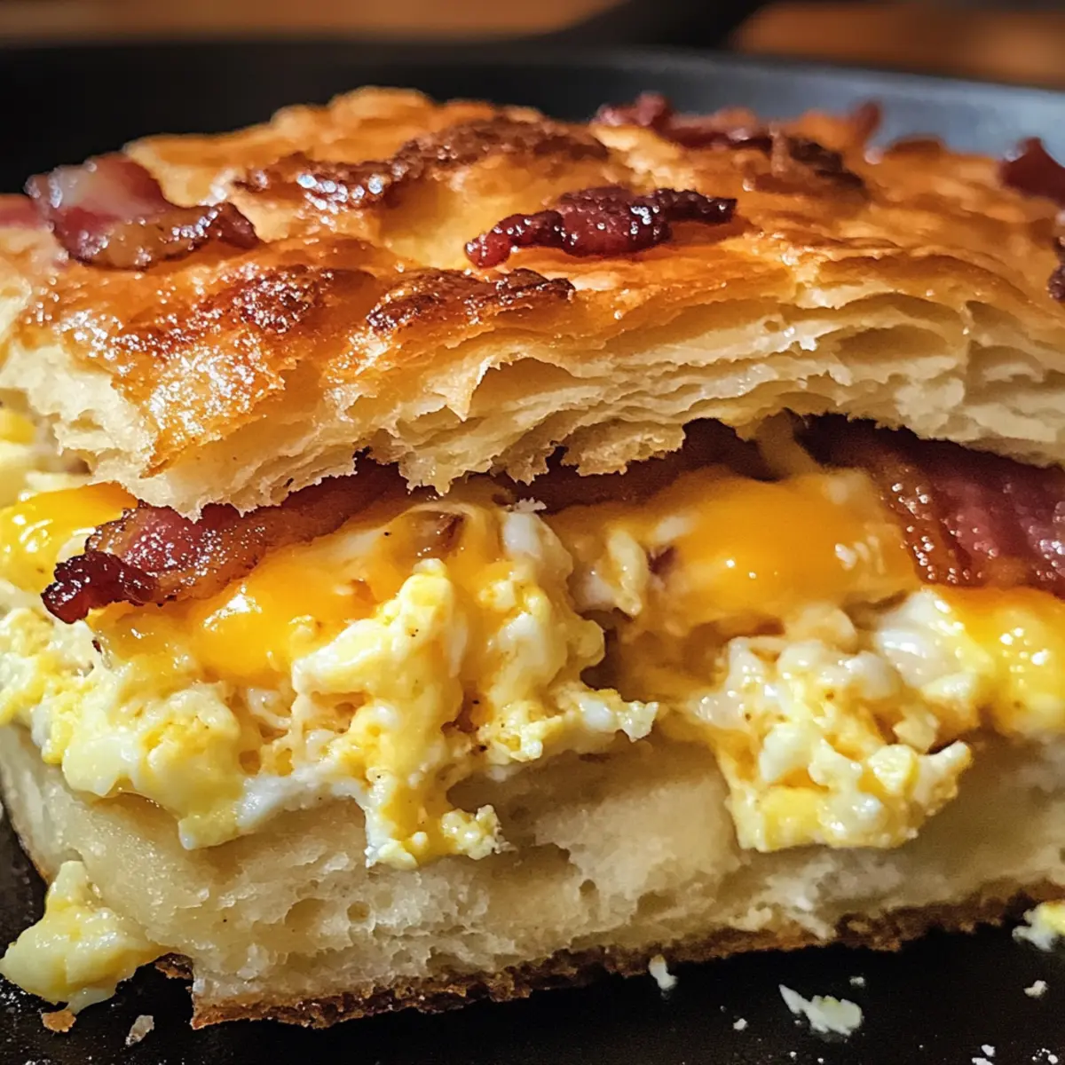 Bacon, Egg & Cheese Stuffed Skillet Biscuit