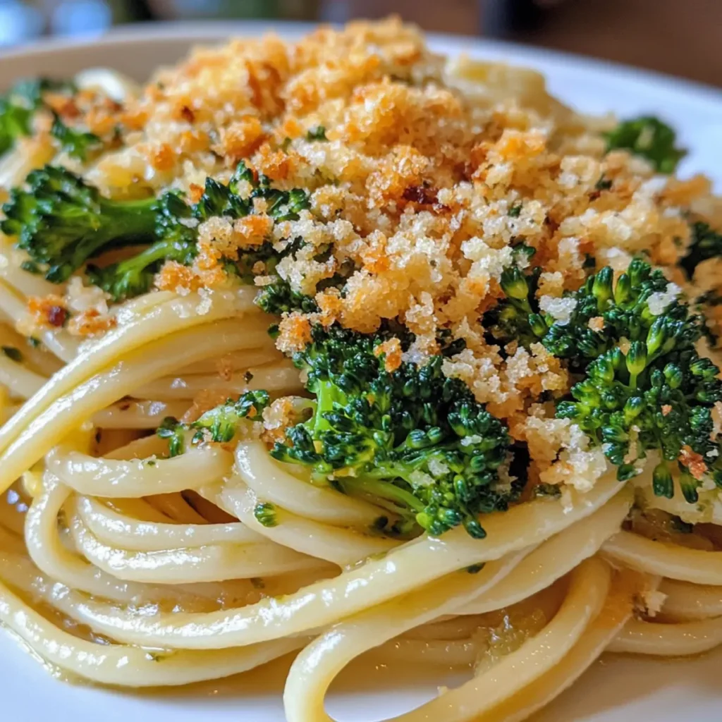Green Olive Linguine with Broccolini & Breadcrumbs