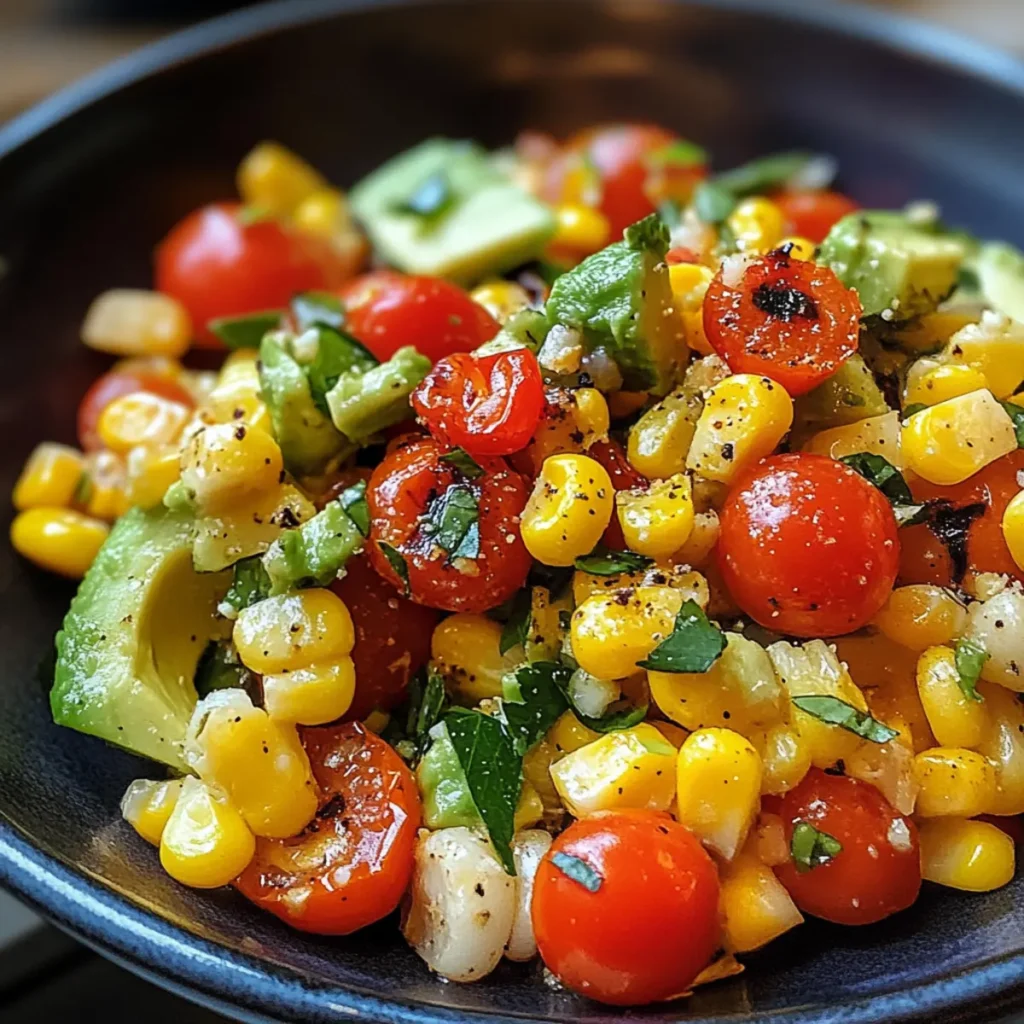 Fresh Grilled Corn Avocado Salad with Cherry Tomatoes