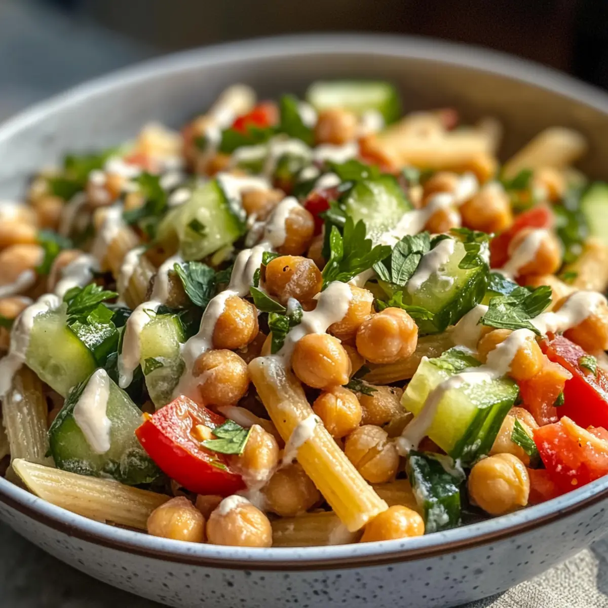 Chickpea Pasta Salad with Creamy Tahini Dressing