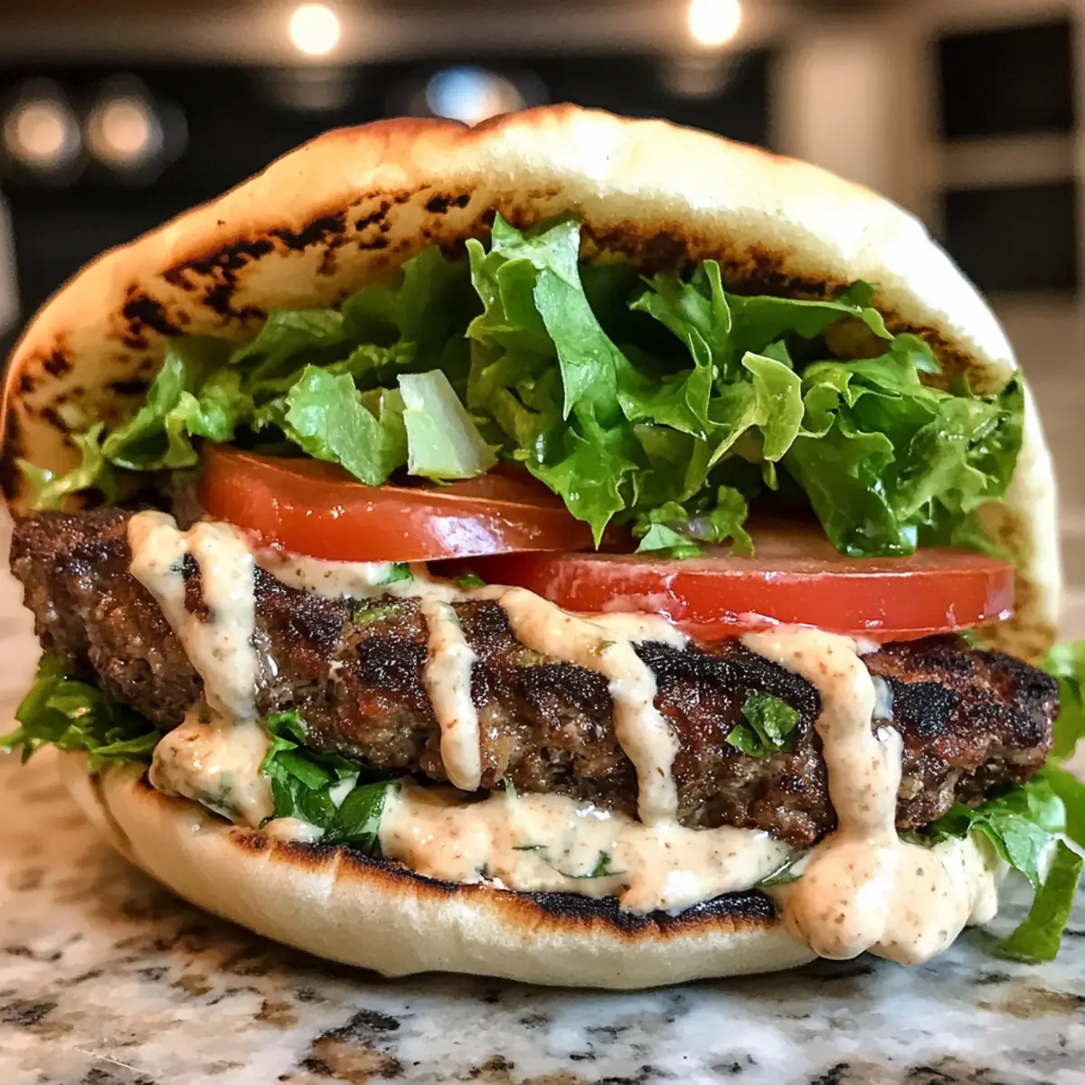 Lebanese Kafta Burger Recipe with Creamy Garlic Toum and Pita