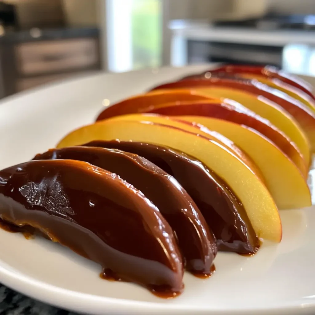Chocolate-Coated Caramel Apple Slices