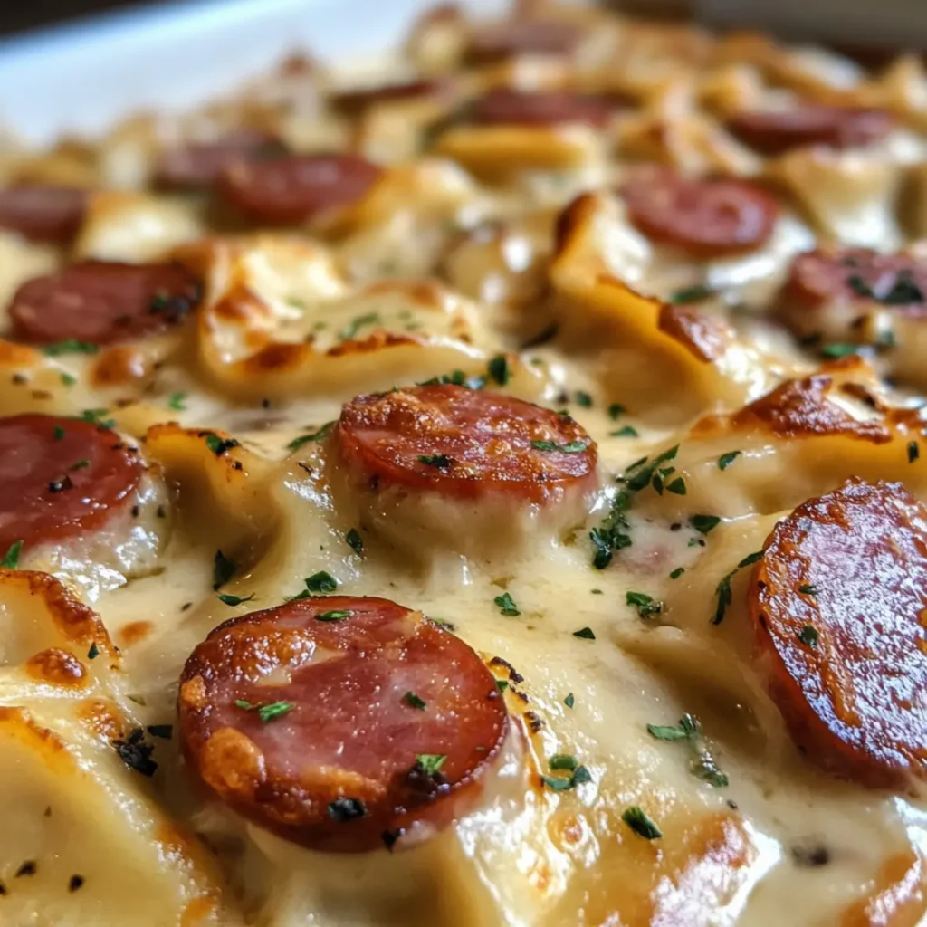 Creamy Crockpot Pierogi Casserole With Kielbasa
