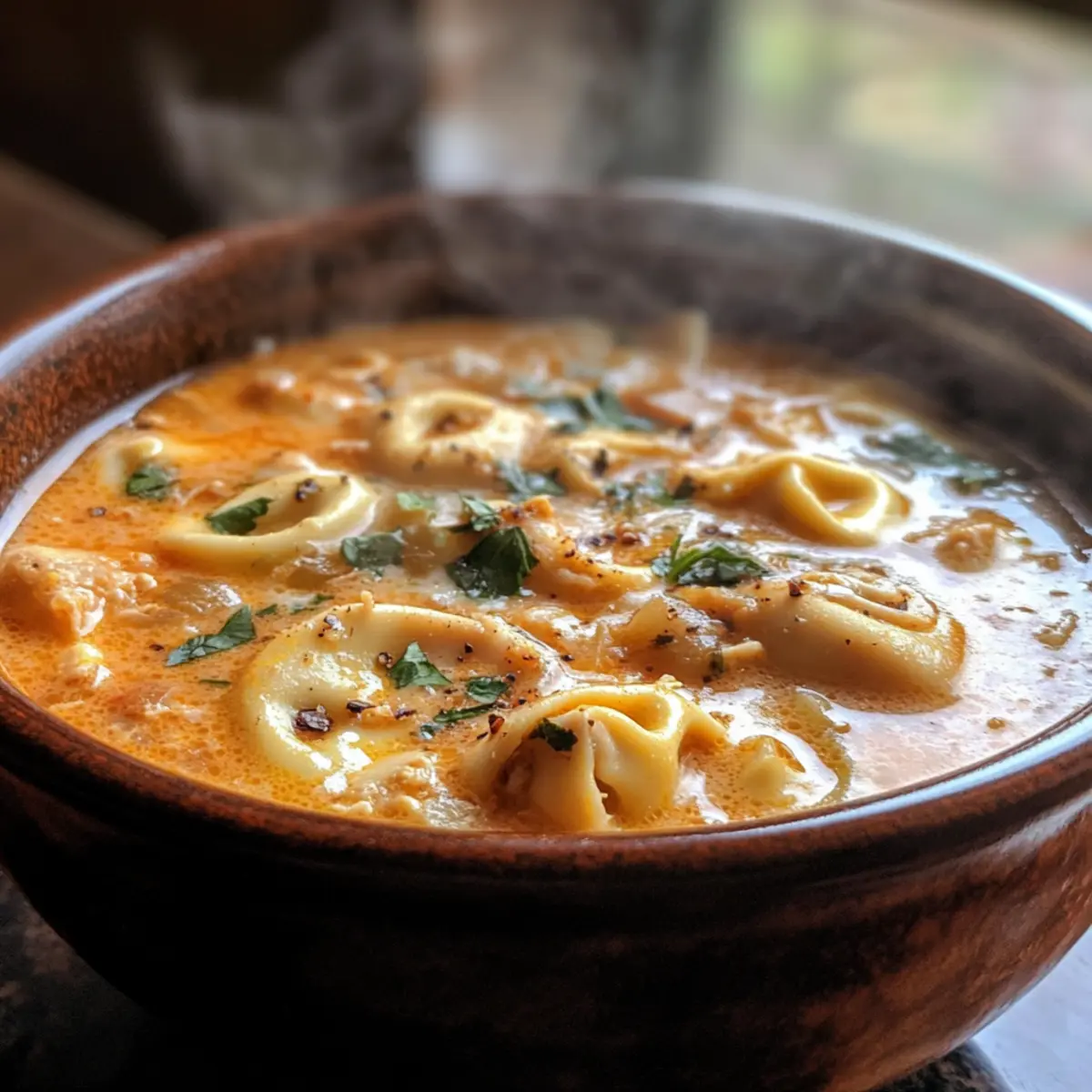 Creamy Crock Pot Chicken Parmesan Soup with Tortellini