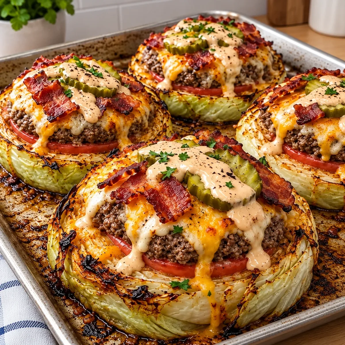 Beef and Rice Stuffed Cabbage Rings with Creamy Topping