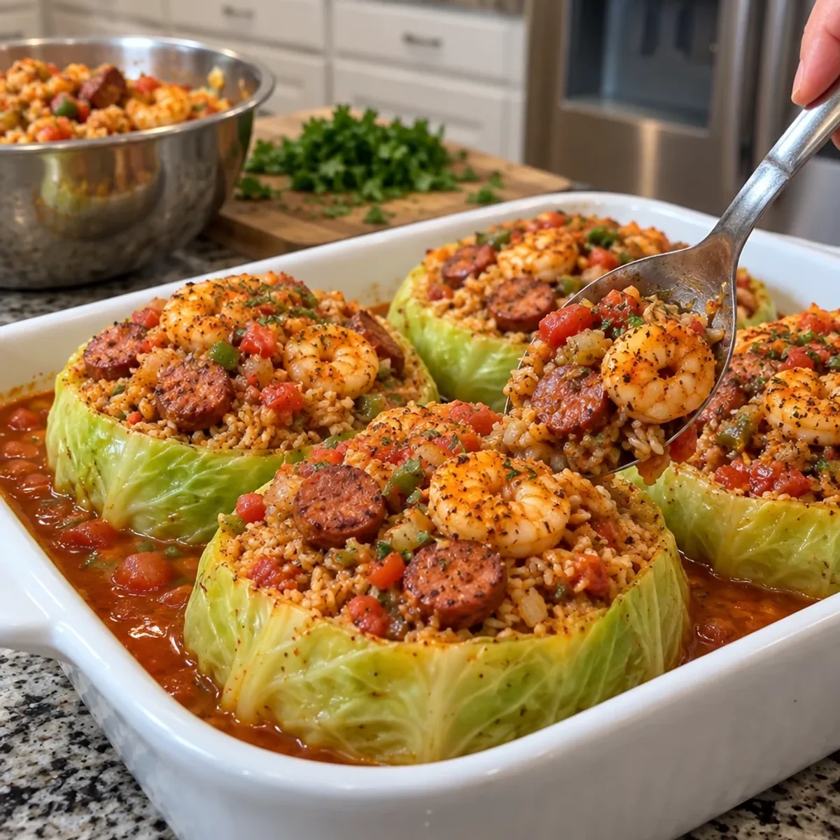 Cajun Shrimp and Beef Sausage Stuffed Cabbage Delight article image 3