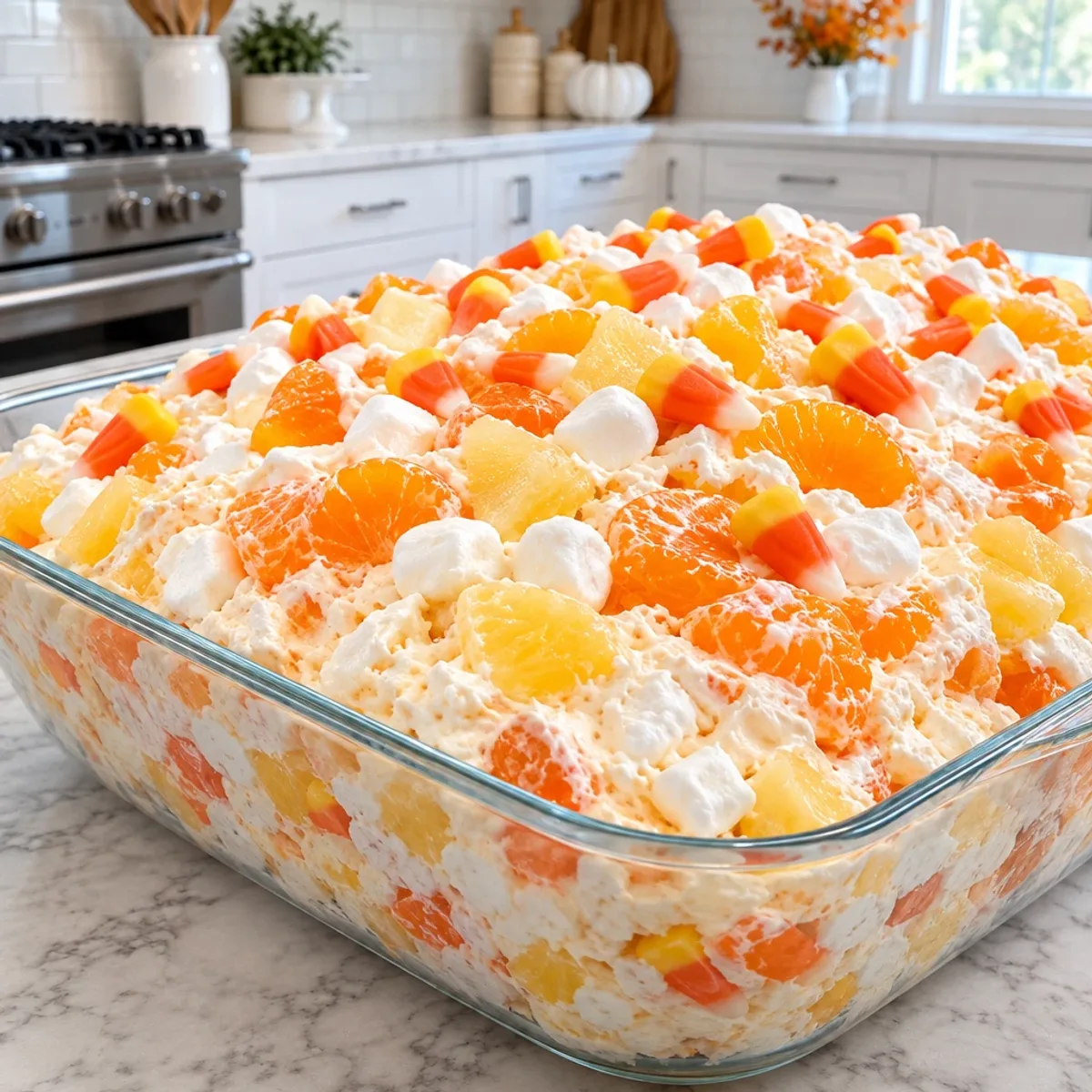 Candy Corn Cheesecake Fluff Salad: A Halloween Treat!