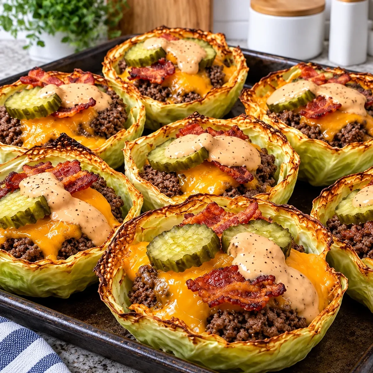 Crispy Bacon Cheeseburger Cheddar Cabbage Cups Delight