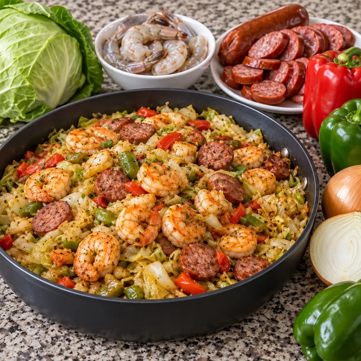 Fried Cabbage with Shrimp and Beef Sausage Delight article image 2