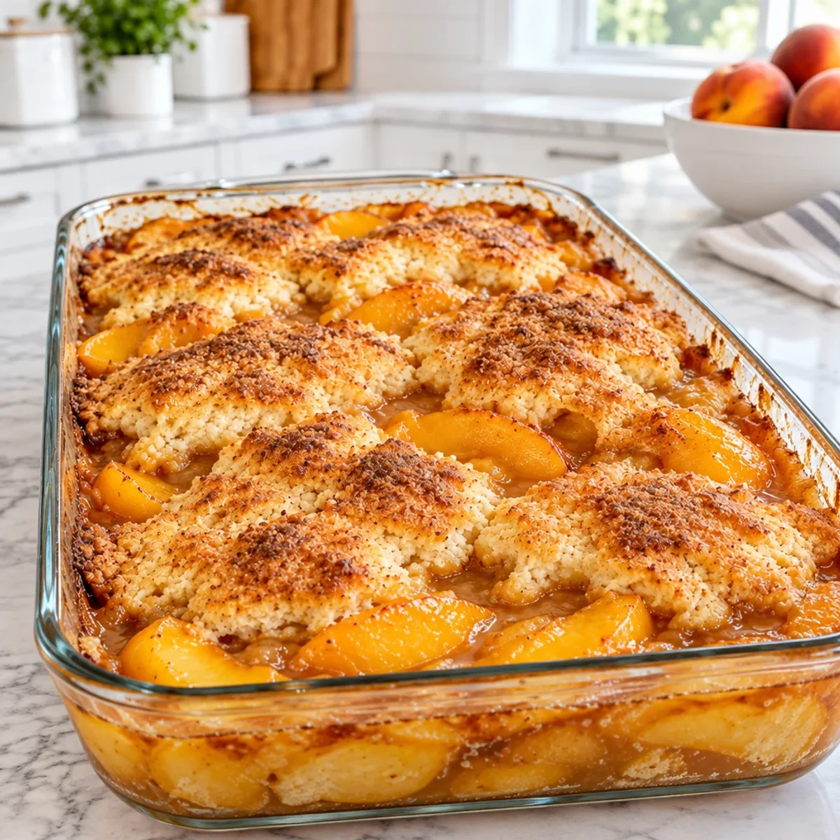 Delicious Peach Cobbler with a Golden Topping