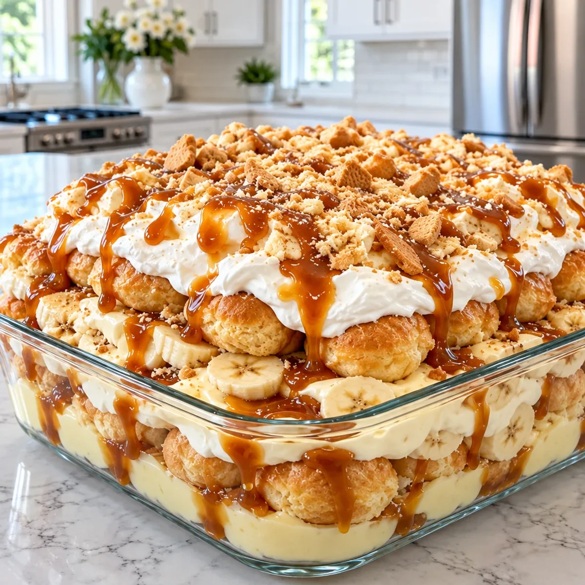 Salted Caramel Banana Cream Puff Trifle Delight