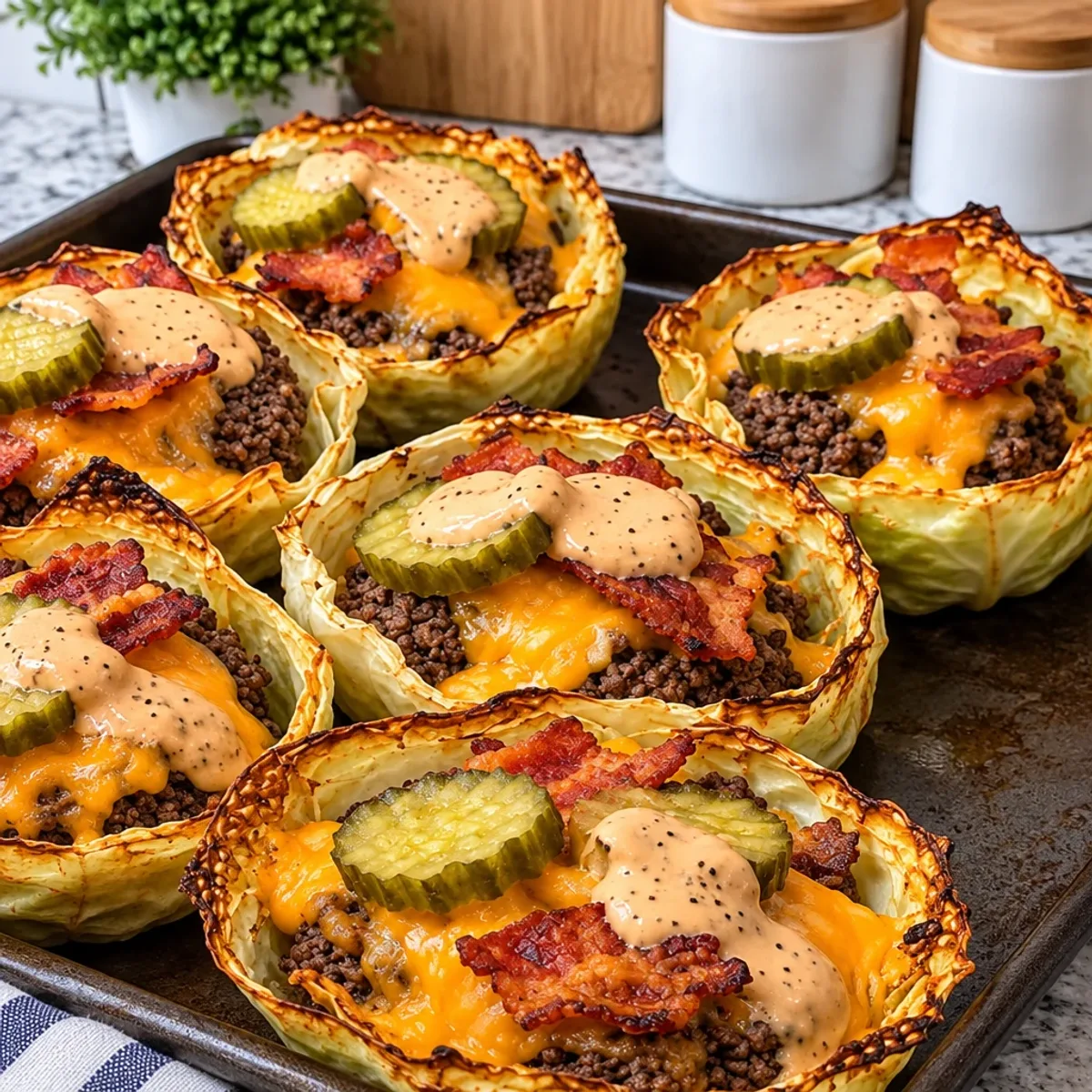 Savory Cheeseburger Cabbage Cups with Crispy Bacon
