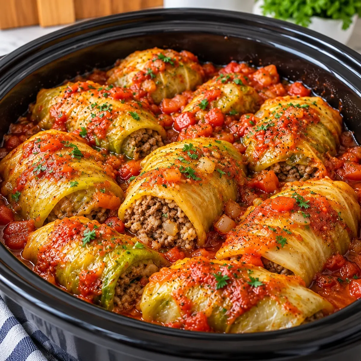 Slow Cooker Beef and Rice Stuffed Cabbage Rolls Delight