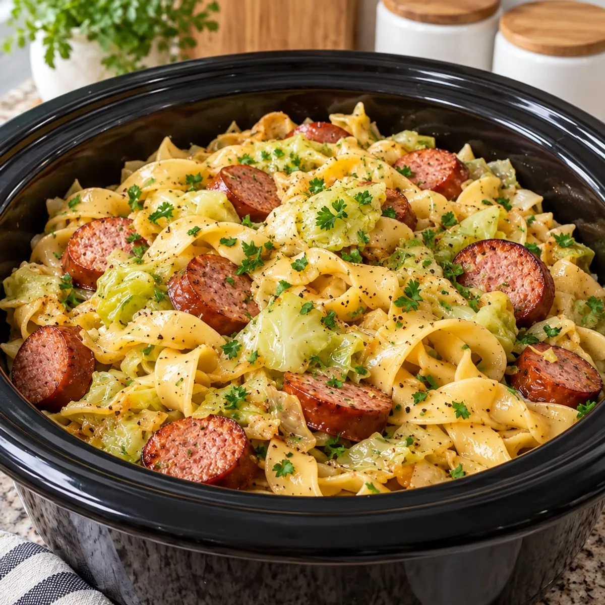 Slow Cooker Cabbage and Noodles with Savory Kielbasa