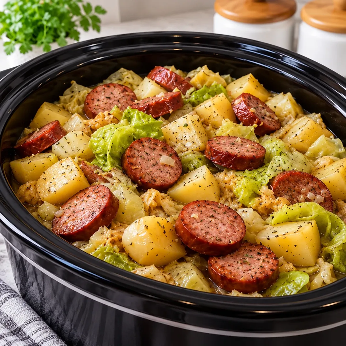 Slow Cooker Sausage and Cabbage 4 Ingredient Bliss